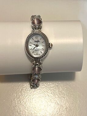 Vanity Fair vintage Silver Tone Bracelet Watch with Pale Purple Cabochon